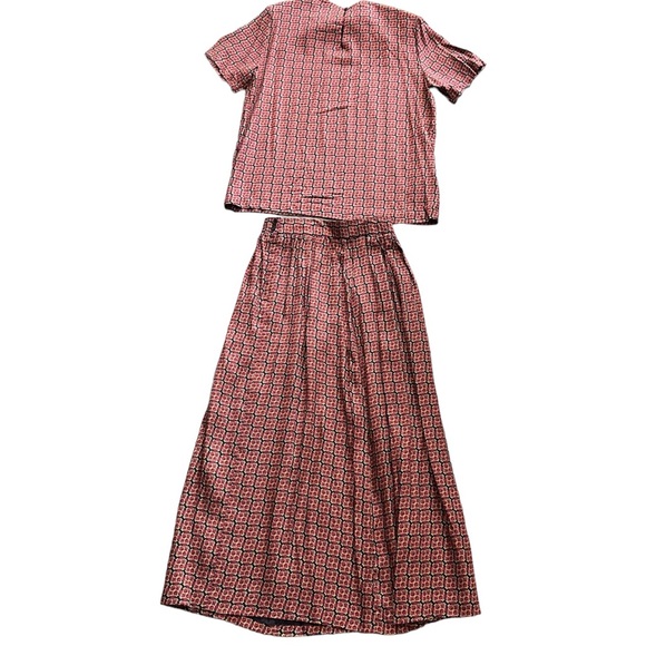 VTG 80s 90s Abstract Sophisticated Look Short Sleeve Shirt & Pleated Skirt Set - Picture 8 of 9